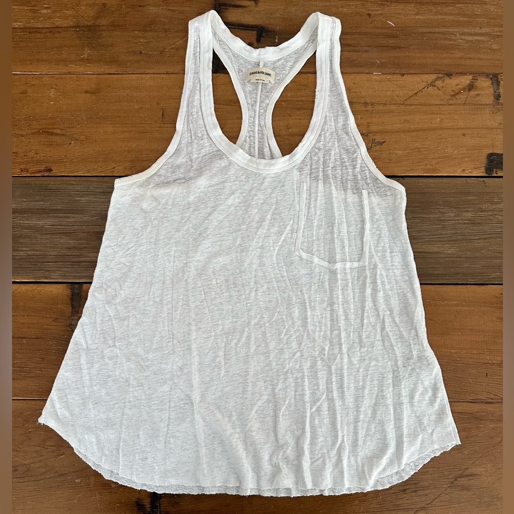 Zadig and Voltaire Samuel White Linen Jersey Tank Top Size XS